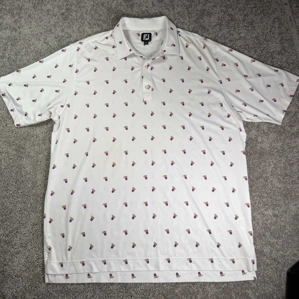 FootJoy Golf Polo Shirt Mens 2XL Transfusion Drink Print Performance Stretch